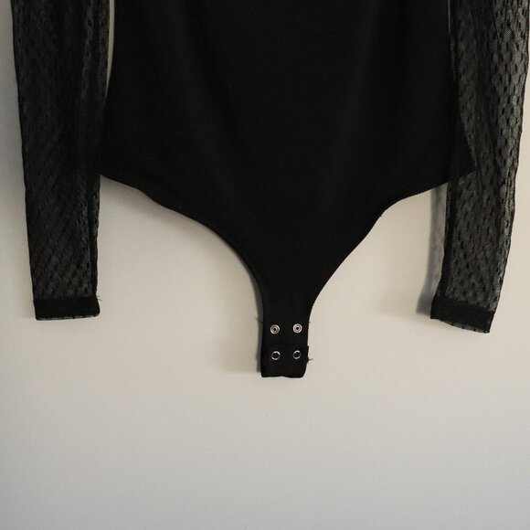 Dynamite Women's Black Sz M Mesh Long Sleeve Square/V-Neck Stretch Bodysuit - Picture 6 of 11